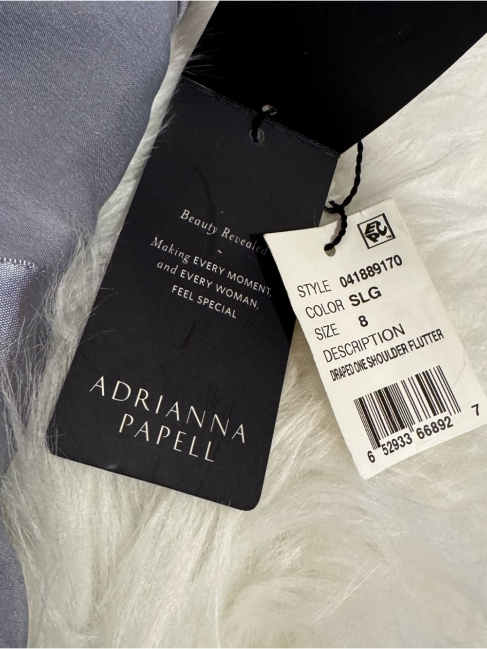 Adrianna Papell Draped One-Shoulder Flutter Chiffon Dress Size 8 NWT Silver Gray - Picture 5 of 12